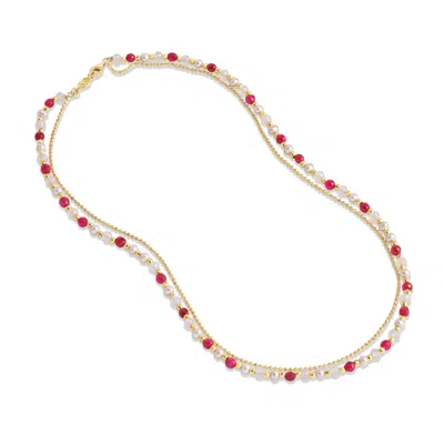 Dower & Hall Women's Pink Blossom Orissa Necklace Gold