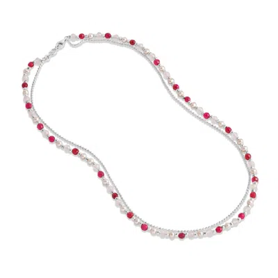 Dower & Hall Women's Pink Blossom Orissa Necklace Silver