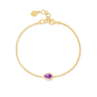 Dower & Hall Women's Pink / Purple / Gold Amethyst Pear Chain Bracelet In Gold Vermeil