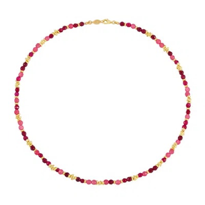 Dower & Hall Women's Pink / Purple Jagged Nugget & Pink Gemstone Necklace In White