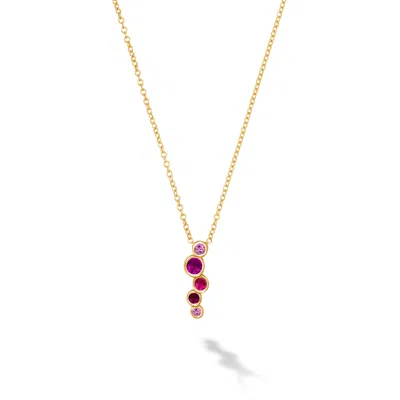 Dower & Hall Women's Pink / Red / Gold Solid Gold Pink Sapphire & Ruby Small Cascade Pendant In Yellow Gold