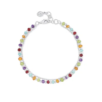 Dower & Hall Women's Rainbow Faceted Bead Orissa Bracelet In Sterling Silver In Animal Print