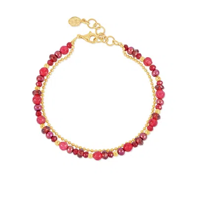 Dower & Hall Women's Red / Gold Cherry Orissa Bracelet In Gold Vermeil