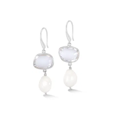 Dower & Hall Women's Rock Crystal Pebble & Pearl Drop Earrings In Silver In Gray