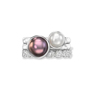 Dower & Hall Women's Rosey Pearl Twinkle Stacking Rings Set In Sterling Silver