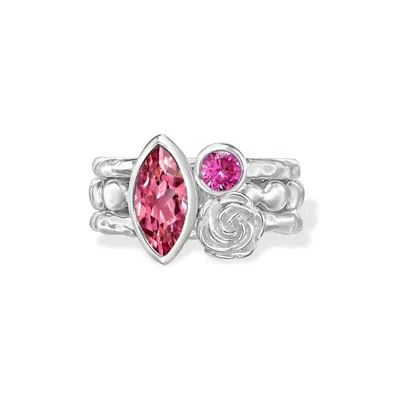 Dower & Hall Women's Rosey Posey Twinkle Stacking Rings Set In Sterling Silver