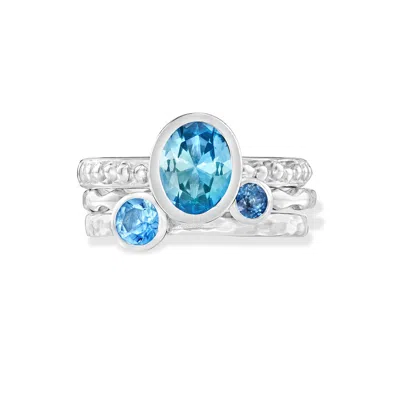 Dower & Hall Women's Sea Breeze Twinkle Stacking Rings Set In Sterling Silver In Blue