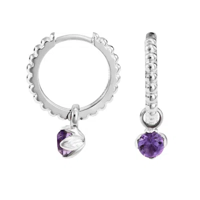 Dower & Hall Women's Silver Amethyst Charm Dotty Hoops In Gold