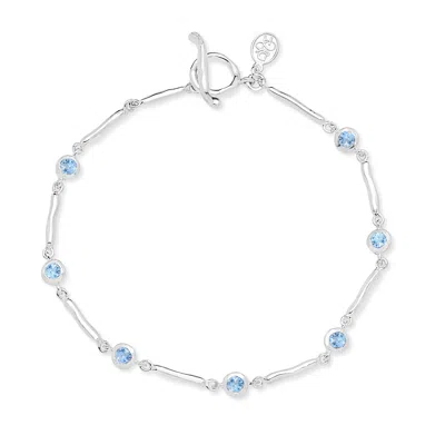 Dower & Hall Women's Silver / Blue Aquamarine Dewdrops Link Bracelet In Sterling Silver In Pink