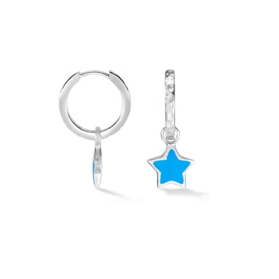 Dower & Hall Women's Silver / Blue Blue Enamel Narrative Star Huggie Hoops In Sterling Silver In Multi