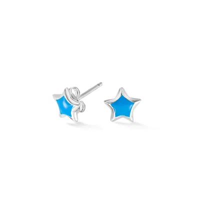 Dower & Hall Women's Silver / Blue Blue Enamel Narrative Star Studs In Sterling Silver In Multi