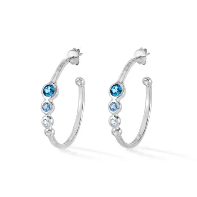 DOWER & HALL WOMEN'S SILVER BLUES TUTTI FRUTTI HOOP EARRINGS