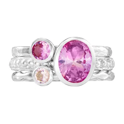 Dower & Hall Women's Silver Blush Twinkle Stacking Rings In Pink