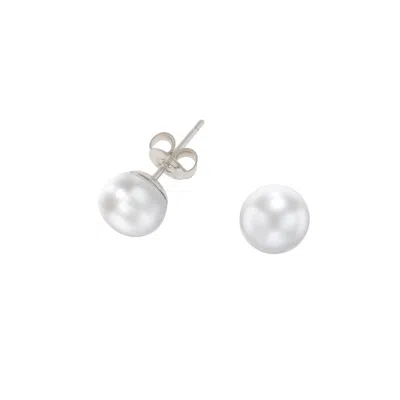 Dower & Hall Women's Silver Eight Millimetre White Timeless Freshwater Pearl Studs In Metallic
