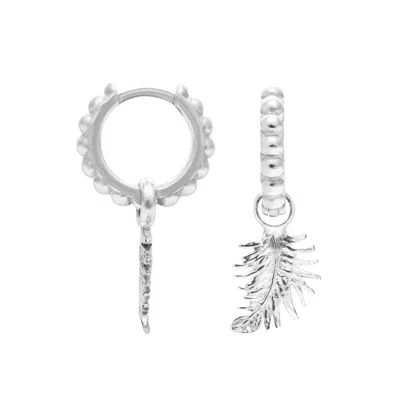 Dower & Hall Women's Silver Feather Charm Dotty Hoops In Metallic