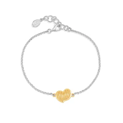 Dower & Hall Women's Silver / Gold Humbug Heart Chain Bracelet In Silver Vermeil