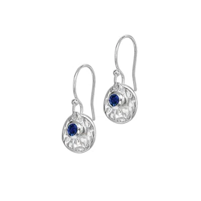 Dower & Hall Women's Silver Hammered Disc & Blue Sapphire Drop Earrings In White