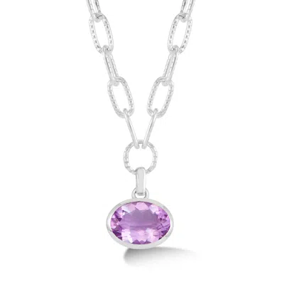 Dower & Hall Women's Silver Large Oval Amethyst Array Pendant In White