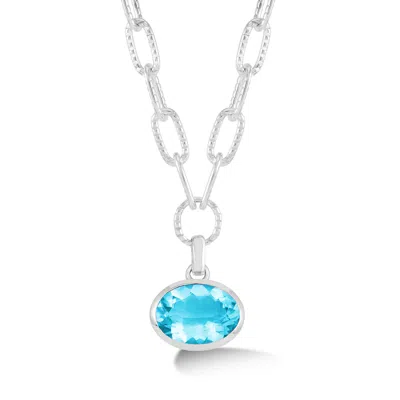 Dower & Hall Women's Silver Large Oval Blue Topaz Array Pendant