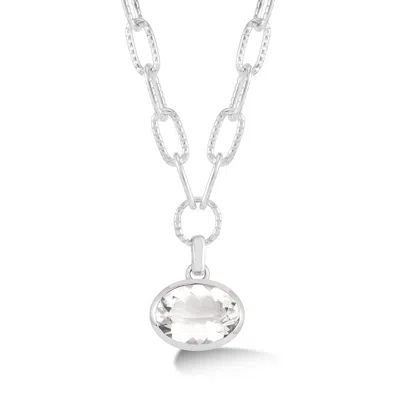 Dower & Hall Women's Silver Large Oval White Topaz Array Pendant