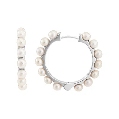 Dower & Hall Women's Silver Large Pearl Huggie Hoops In White