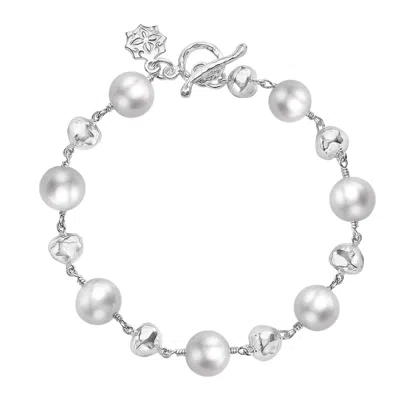 Dower & Hall Women's Silver Nugget & White Freshwater Pearl Bracelet