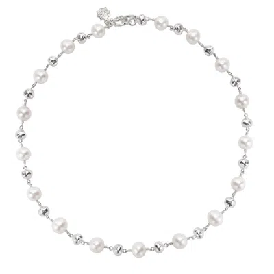 Dower & Hall Women's Silver Nugget & White Freshwater Pearl Necklace In Metallic