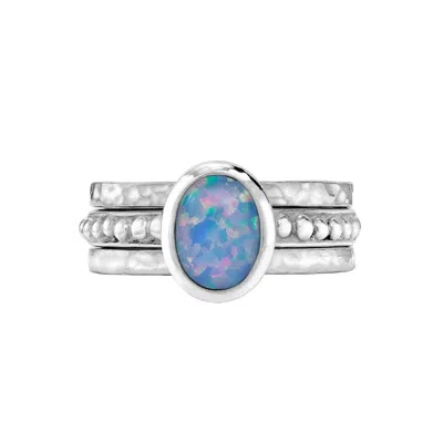 Dower & Hall Women's Silver Opalicious Twinkle Stacking Rings In Blue