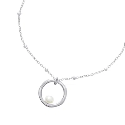 Dower & Hall Women's Silver Open Circle White Pearl Pendant On Adjustable Chain In Metallic