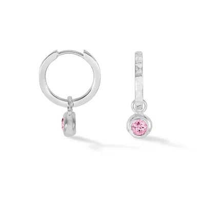 Dower & Hall Women's Silver / Pink Pink Quartz Hammered Huggie Hoops In Sterling Silver In Multi