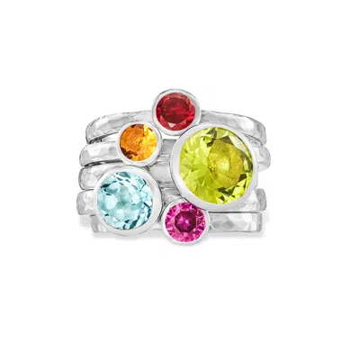 Dower & Hall Women's Silver Rainbow Twinkle Stacking Rings In Metallic