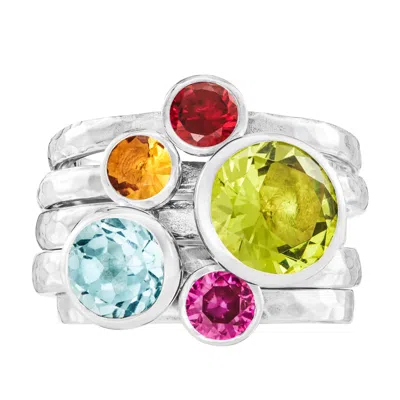 Dower & Hall Women's Silver Rainbow Twinkle Stacking Rings In Multi