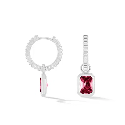 Dower & Hall Women's Silver / Red Red Garnet Humbug Huggie Charm Hoops In Sterling Silver