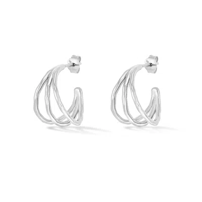 Dower & Hall Women's Silver Small Triple Row Waterfall Hoops