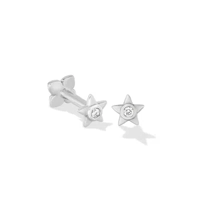 Dower & Hall Women's Silver Solid White Gold Diamond Stargazer Labret Single