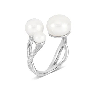 Dower & Hall Women's Silver Statement Triple Luna Pearl Ring