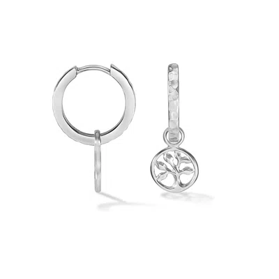 Dower & Hall Women's Silver Tree Of Life Narrative Huggie Hoops