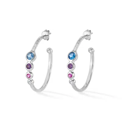 DOWER & HALL WOMEN'S SILVER TWILIGHT TUTTI FRUTTI HOOP EARRINGS