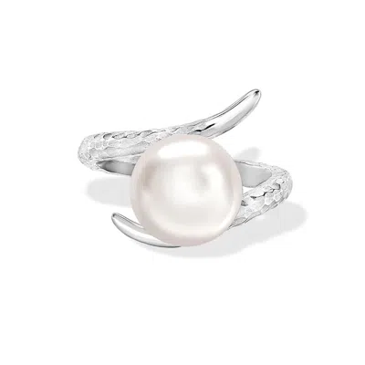 Dower & Hall Women's Silver Twisted White Pearl Ring In Metallic