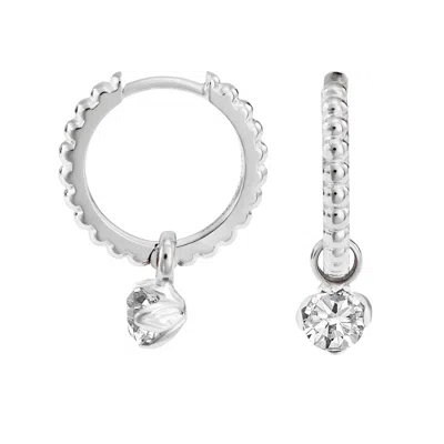 Dower & Hall Women's Silver White Topaz Charm Dotty Hoops