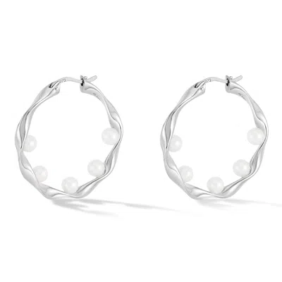 Dower & Hall Women's Silver / White Waterfall Baroque Pearl Hoops In Silver