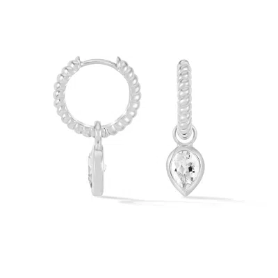 Dower & Hall Women's Silver / White White Topaz Twist Huggie Charm Hoops In Sterling Silver