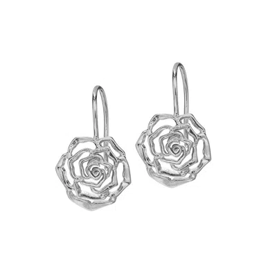 Dower & Hall Women's Silver Wild Rose Flower Drop Earrings In Metallic