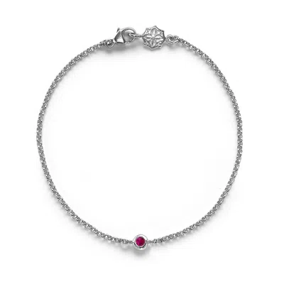 Dower & Hall Women's Single Ruby Dewdrop Chain Bracelet In Sterling Silver In Metallic