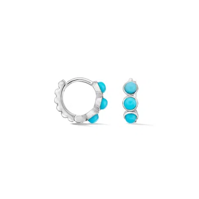 Dower & Hall Small Turquoise Huggie Hoops In Silver