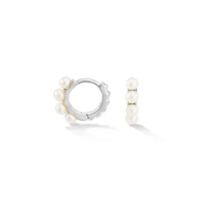 Dower & Hall Women's Small White Pearl Huggie Hoops In Sterling Silver