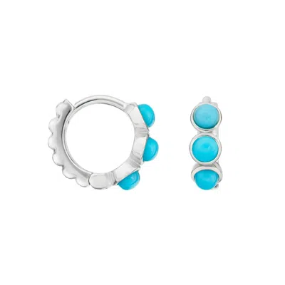 Dower & Hall Women's Sterling Silver Small Turquoise Huggie Hoops In Metallic