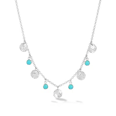 Dower & Hall Women's Sterling Silver Turquoise Bead & Hammered Disc Necklace In Metallic