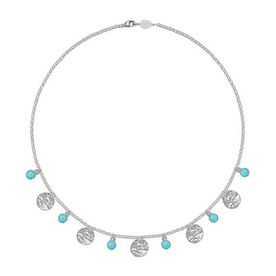 Dower & Hall Women's Sterling Silver Turquoise Bead & Hammered Disc Necklace In Metallic