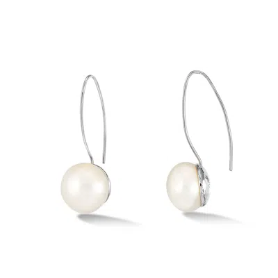Dower & Hall Women's Timeless Long White Freshwater Pearl Earrings In Silver